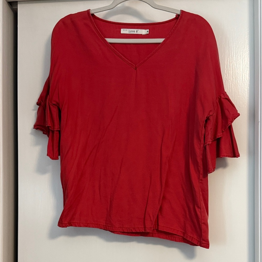 Love Scarlet V-Neck Ruffle Sleeve Blouse
